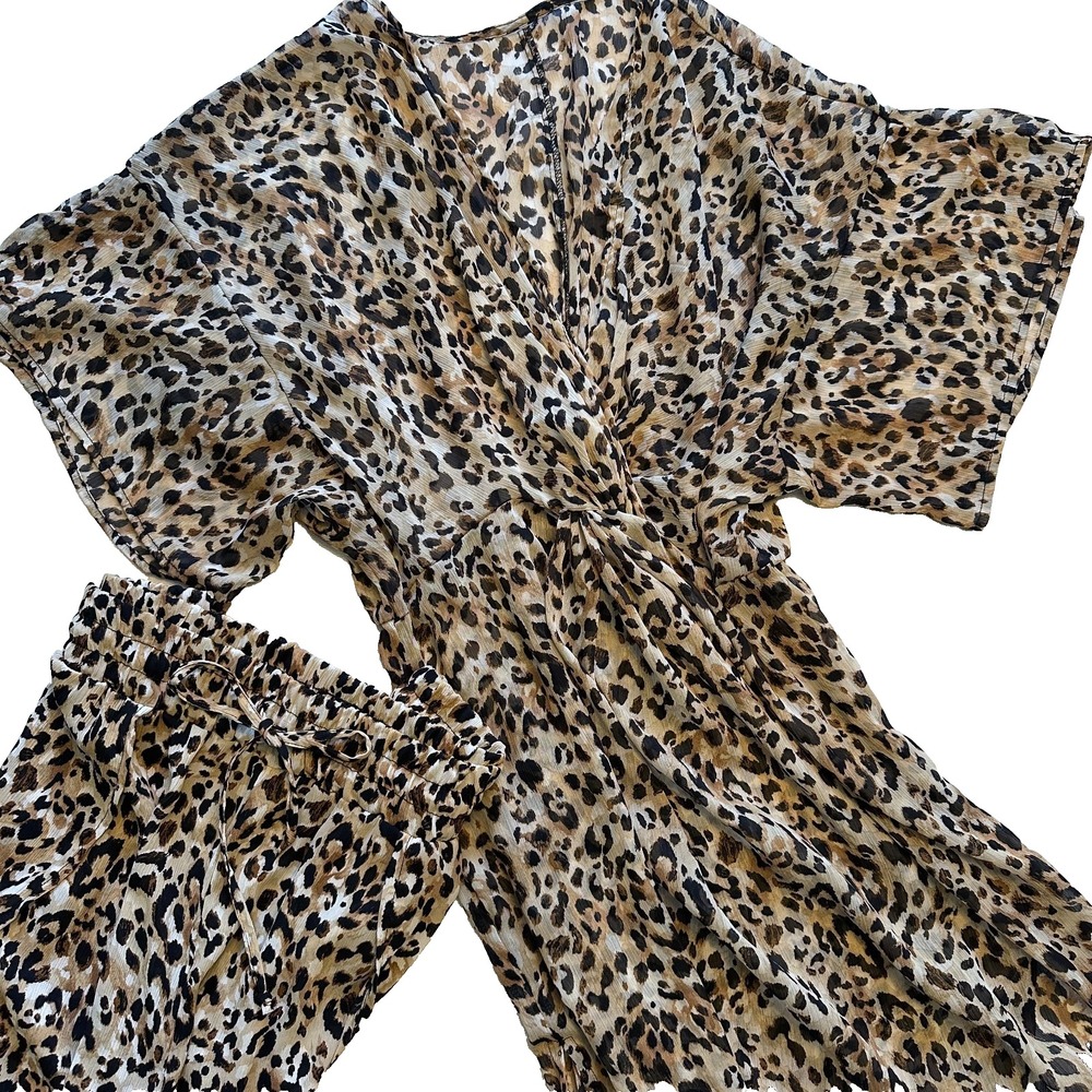 Time and Tru Womens 2 Piece Leopard Print Set Casual Lounge Wear 1X 16W - 18W